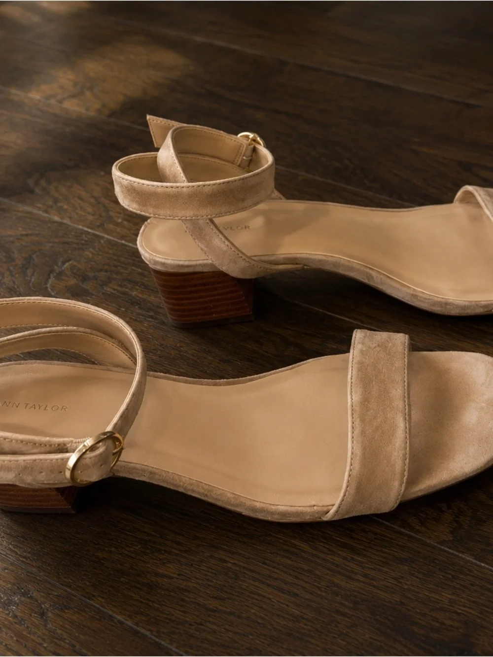 Ann Taylor Suede Ankle-Strap Block Heel Sandals - Beige